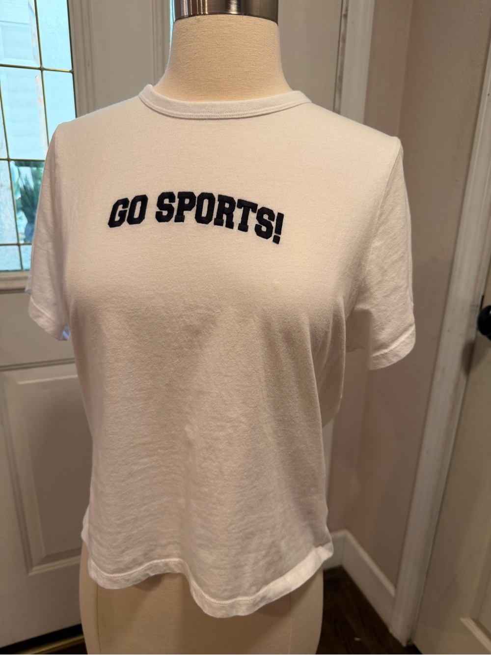 Abercrombie & Fitch White Tee with Navy 'GO SPORTS!' Graphic